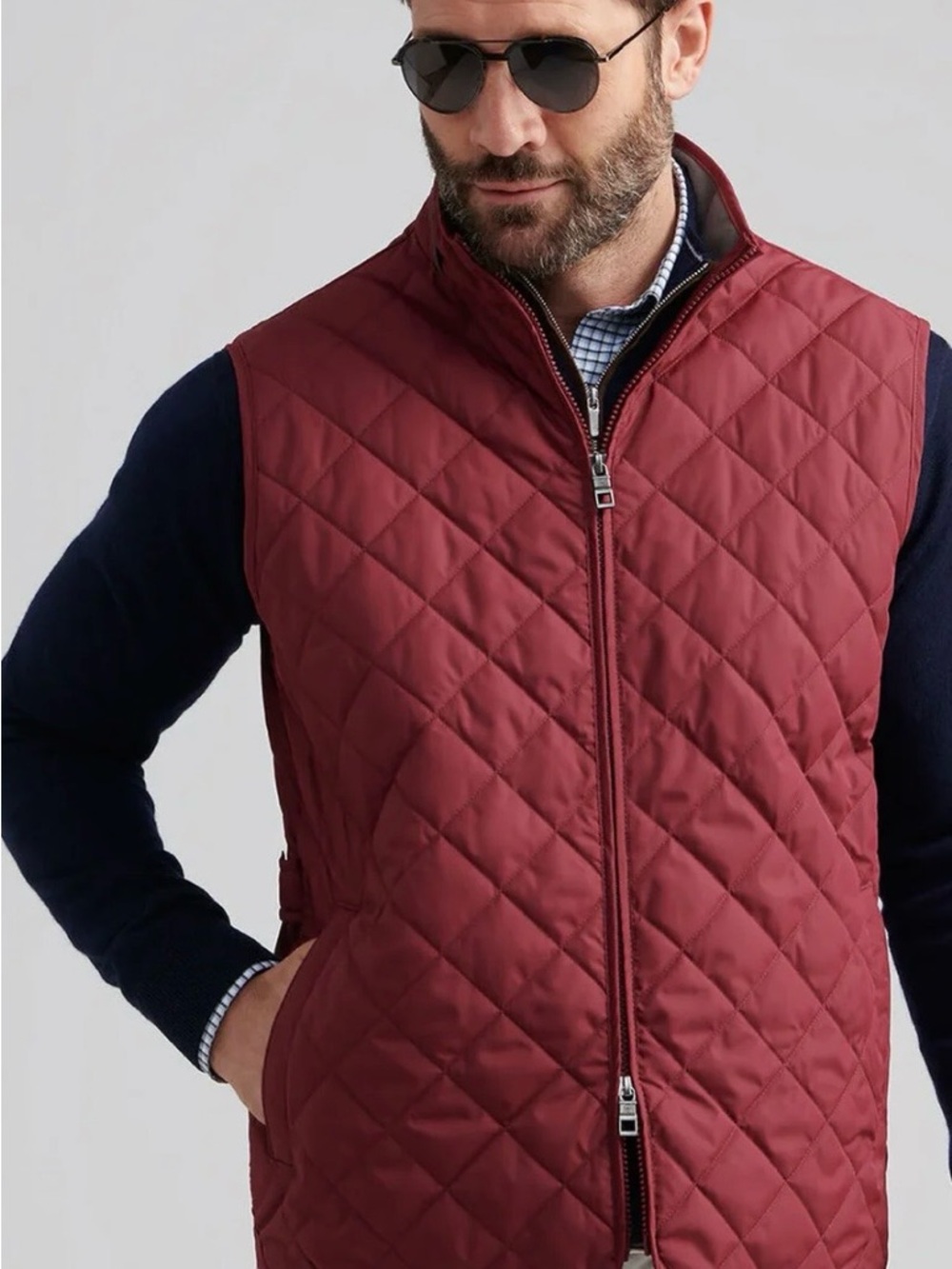 Peter Millar Quilted Burgundy Zip-Front Vest